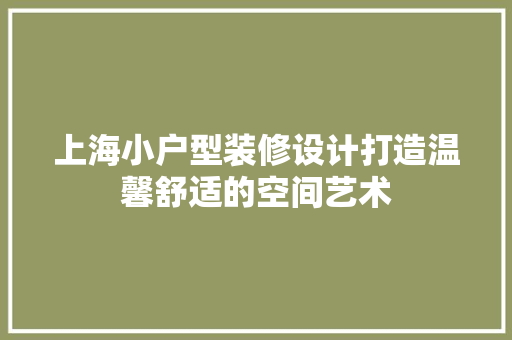 上海小户型装修设计打造温馨舒适的空间艺术