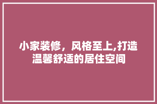 小家装修，风格至上,打造温馨舒适的居住空间