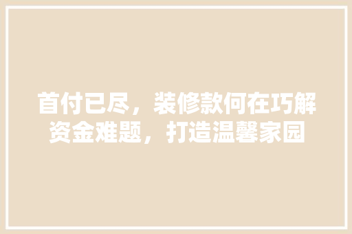 首付已尽，装修款何在巧解资金难题，打造温馨家园