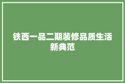 铁西一品二期装修品质生活新典范