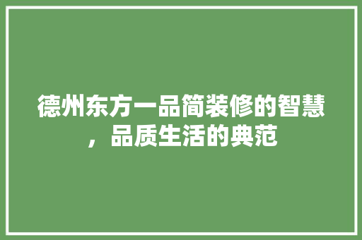 德州东方一品简装修的智慧，品质生活的典范