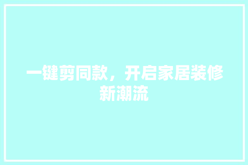 一键剪同款，开启家居装修新潮流