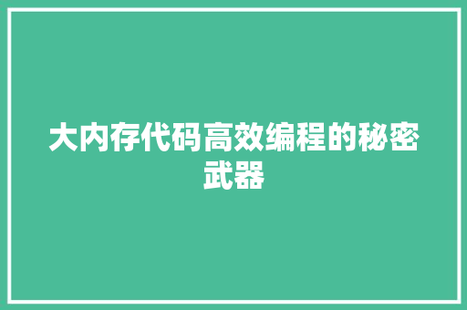 大内存代码高效编程的秘密武器  第1张 大内存代码高效编程的秘密武器  第1张