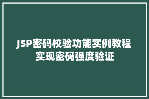 JSP密码校验功能实例教程实现密码强度验证