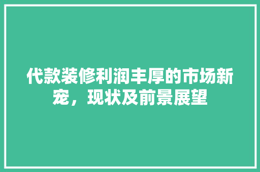 代款装修利润丰厚的市场新宠，现状及前景展望