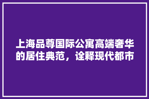 上海品尊国际公寓高端奢华的居住典范，诠释现代都市生活美学