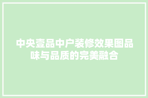 中央壹品中户装修效果图品味与品质的完美融合