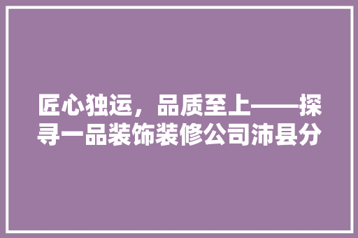 匠心独运，品质至上——探寻一品装饰装修公司沛县分公司的卓越之路