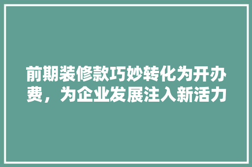 前期装修款巧妙转化为开办费，为企业发展注入新活力