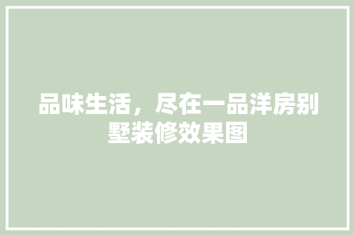 品味生活，尽在一品洋房别墅装修效果图