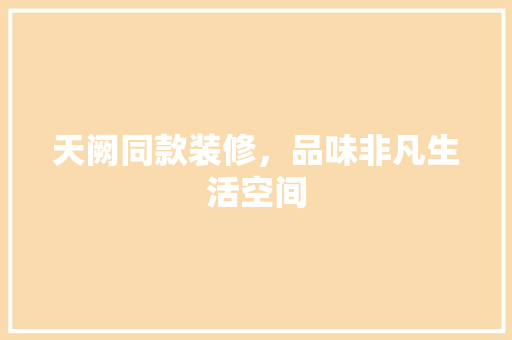 天阙同款装修，品味非凡生活空间