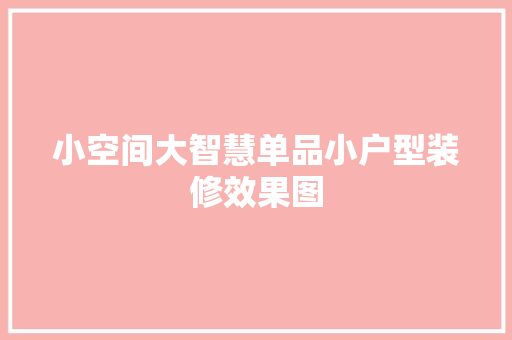 小空间大智慧单品小户型装修效果图
