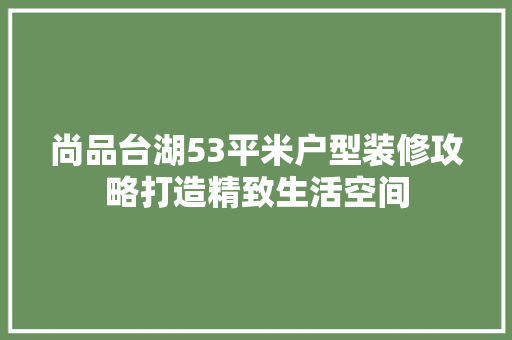 尚品台湖53平米户型装修攻略打造精致生活空间