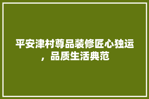 平安津村尊品装修匠心独运，品质生活典范