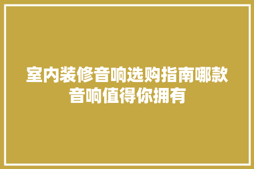 室内装修音响选购指南哪款音响值得你拥有