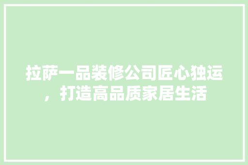 拉萨一品装修公司匠心独运，打造高品质家居生活