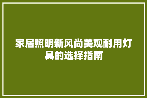 家居照明新风尚美观耐用灯具的选择指南