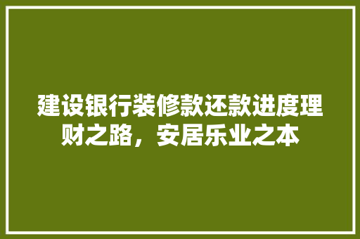 建设银行装修款还款进度理财之路，安居乐业之本