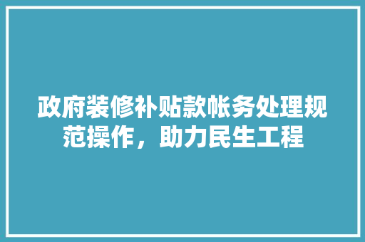 政府装修补贴款帐务处理规范操作，助力民生工程