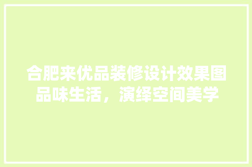 合肥来优品装修设计效果图品味生活，演绎空间美学
