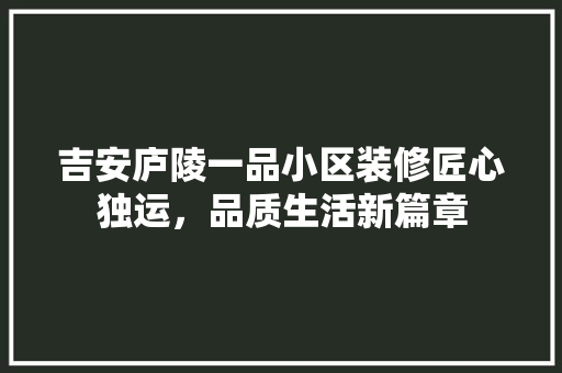 吉安庐陵一品小区装修匠心独运，品质生活新篇章