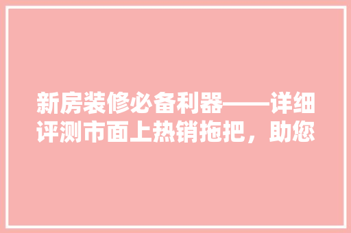 新房装修必备利器——详细评测市面上热销拖把，助您打造洁净家居环境