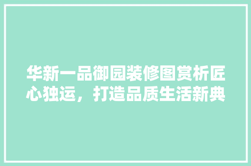 华新一品御园装修图赏析匠心独运，打造品质生活新典范