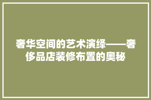 奢华空间的艺术演绎——奢侈品店装修布置的奥秘