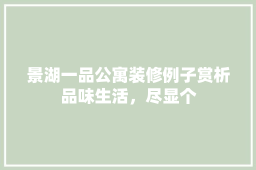 景湖一品公寓装修例子赏析品味生活，尽显个