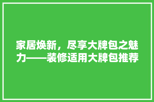 家居焕新，尽享大牌包之魅力——装修适用大牌包推荐指南