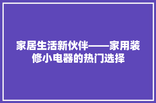 家居生活新伙伴——家用装修小电器的热门选择