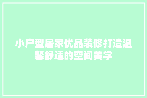 小户型居家优品装修打造温馨舒适的空间美学