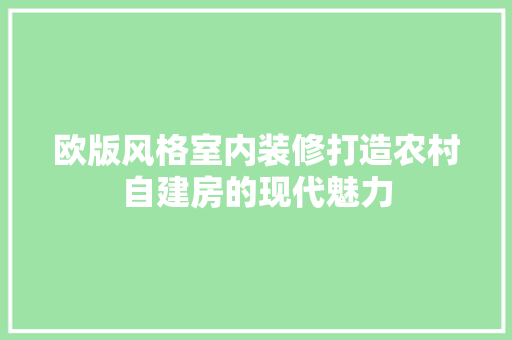 欧版风格室内装修打造农村自建房的现代魅力