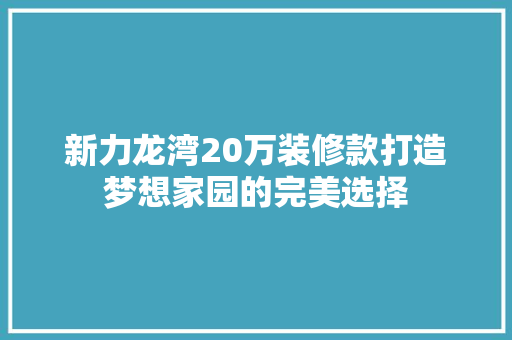 新力龙湾20万装修款打造梦想家园的完美选择