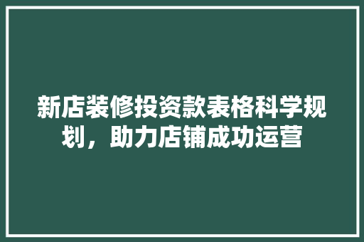 新店装修投资款表格科学规划，助力店铺成功运营