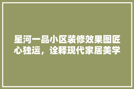 星河一品小区装修效果图匠心独运，诠释现代家居美学