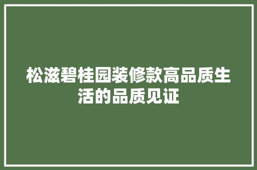 松滋碧桂园装修款高品质生活的品质见证