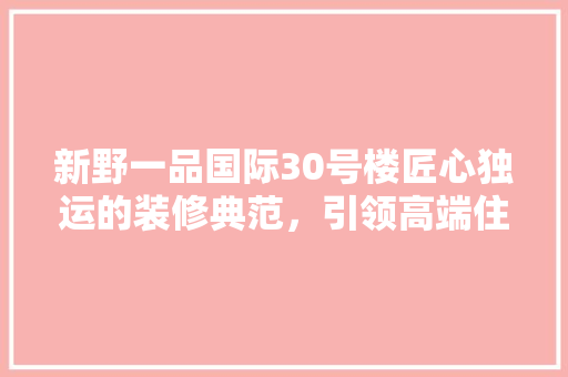 新野一品国际30号楼匠心独运的装修典范，引领高端住宅新潮流