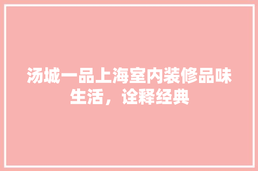 汤城一品上海室内装修品味生活，诠释经典