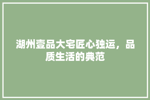 湖州壹品大宅匠心独运，品质生活的典范