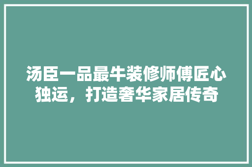 汤臣一品最牛装修师傅匠心独运，打造奢华家居传奇