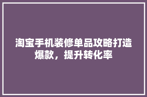 淘宝手机装修单品攻略打造爆款，提升转化率