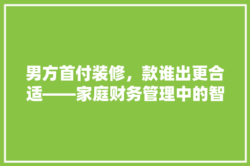 男方首付装修，款谁出更合适——家庭财务管理中的智慧选择