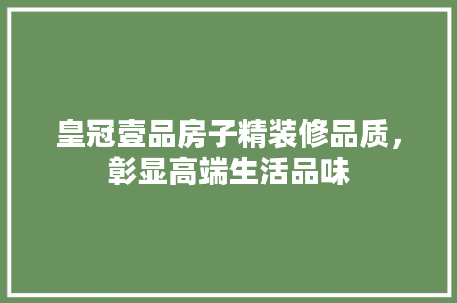 皇冠壹品房子精装修品质，彰显高端生活品味