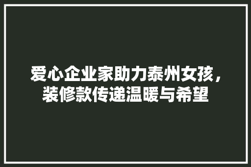 爱心企业家助力泰州女孩，装修款传递温暖与希望