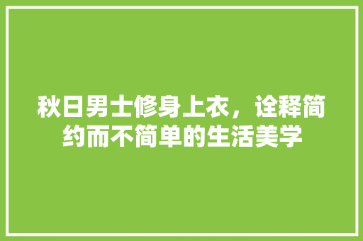 秋日男士修身上衣，诠释简约而不简单的生活美学