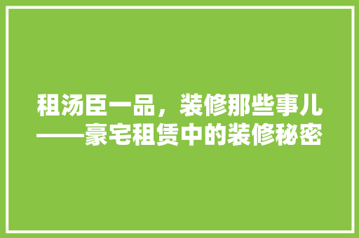 租汤臣一品，装修那些事儿——豪宅租赁中的装修秘密