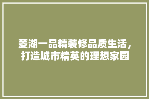 菱湖一品精装修品质生活，打造城市精英的理想家园