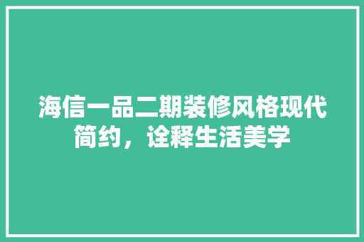 海信一品二期装修风格现代简约，诠释生活美学