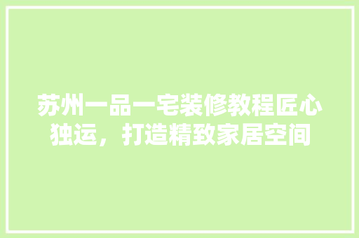 苏州一品一宅装修教程匠心独运，打造精致家居空间